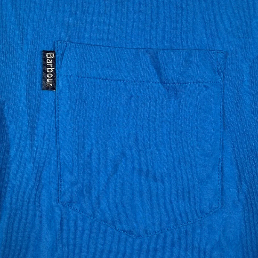 Barbour Mens XXL Blue‎ Short Sleeve Pocket Polo Shirt Tartan Trim Preppy Coastal